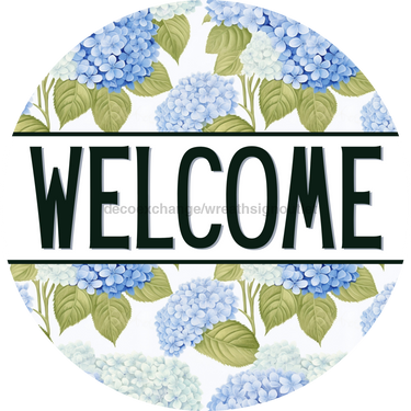 Hydrangea Door Hanger Welcome Dco - 01400 - Dh 18’ Round Wood